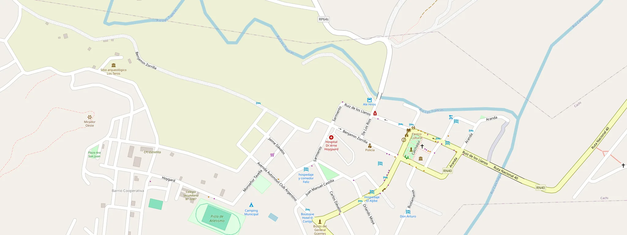 Mapa de Cachi con la ubicación de El Viejo Vizcacha sobre la calle Benjamín Zorrilla