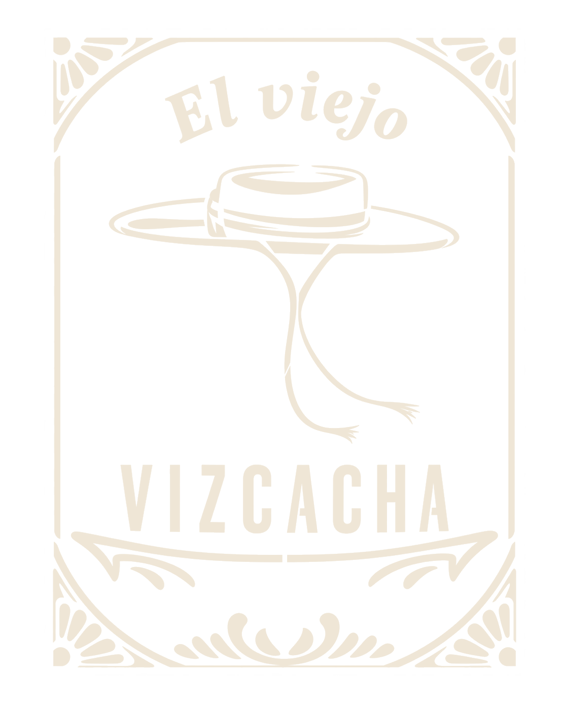 Logo de El Viejo Vizcacha: sombrero de ala ancha con barbijo dentro de un marco de filigrana